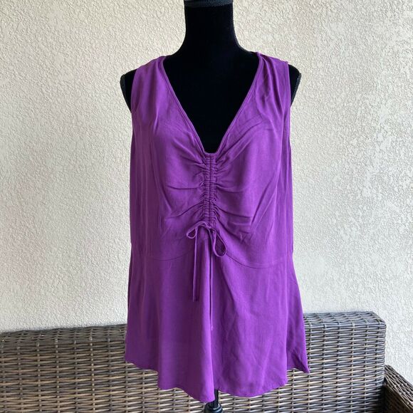 Ava & Viv Womens Tank Top Size X Sweet Plum Purple Sleeveless Ruched Drawstring - Picture 2 of 6
